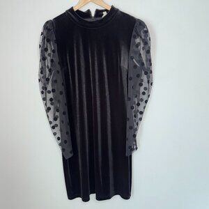 Women's Black Velvet Evening Goth Fairy Grunge Dress Mesh Sleeves Size XL c67